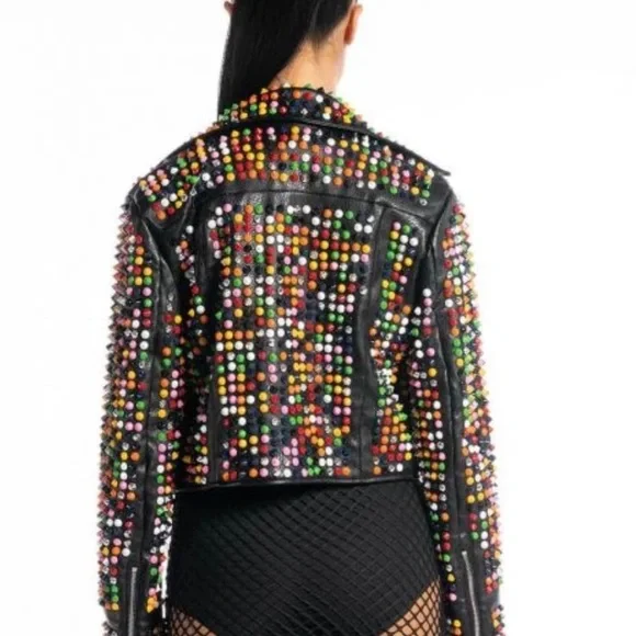 Rainbow Studded Moto Jacket